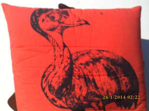 Vintage early 1980s "YOUNG  EMU" print cushion cover