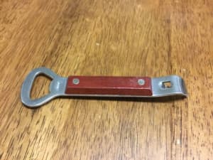 Bottle Opener and Can Piercer with Riveted Wooden Finish