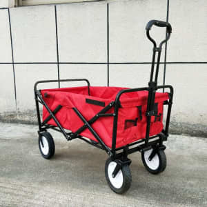 RED Folding Garden Trolley Trailer Cart Utility Wagon Barrow Beach