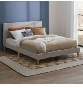 ! cream color fabric double size bed frame with mattress