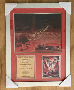 Michael Schumacher AUTOGRAPHED framed print NEW. Framed