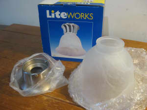 Alabaster Glass Lamp Shade & Brushed Chrome Bracket (NEW) LITEWORKS
