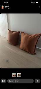 Adairs washed linen European cushions in rust colour 