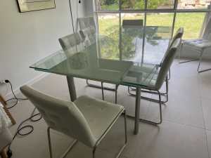Glass Top extended dining table And chairs