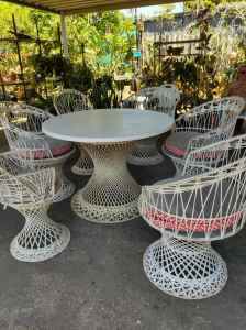 Spun fibreglass outdoor setting large table six chairs