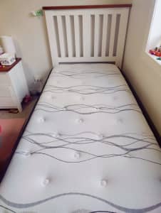 Single Bed, mattress and bedside tabes
