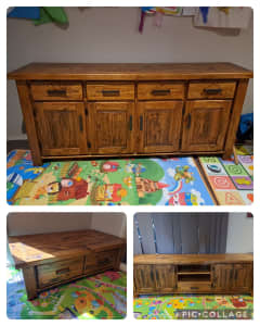 Matching solid wood buffet, coffee table and TV unit