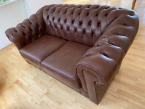 Brown Chesterfield Genuine Leather Two ( 2 ) Seater / Couch / Sofa