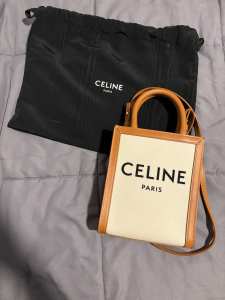 Celine in Textile with Celine Print and Calfskin in Tan
