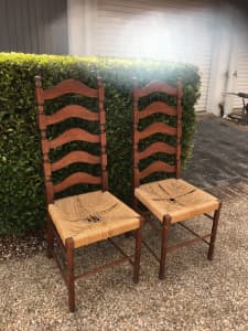 Rattan high backed dinning chairs x 2 - price is for both