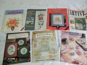 7X book lot watercolour painting garden flowers herbs with stencils