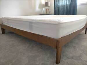 Queen bed frame chestnut early settler tencel medium firm mattress e