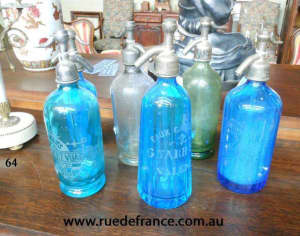ANTIQUE VINTAGE FRENCH SODA BOTTLE BAR SIPHON - BLUE GLASS