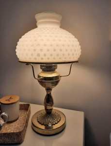 Vintage Hobnail milk glass bedside lamps - $150 ono