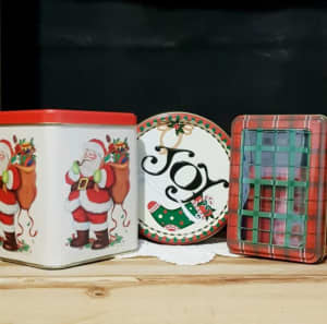 3 Christmas Gift Box Tins,Christmas Tins,Gift Box,Tins,Santa Tin.