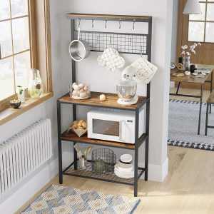Industrial Kitchen Bakers Rack with Storage Shelves 10 Hooks and...