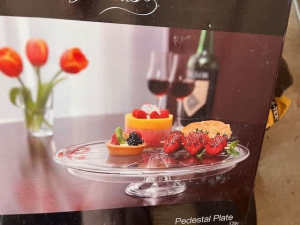 German made glass cake stand new in box