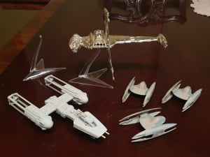 Vintage StarWars models, Y-wing, B-wing and Trade Federation Droids.