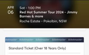 Jimmy Barnes festival ticket . April 6
