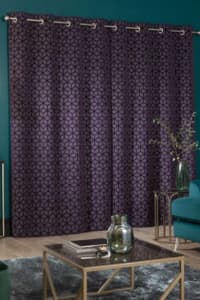 Lined Eyelet Curtains Purple / Grey Geo Design Brand New 117 x 229cm 