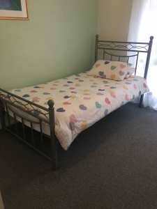 King single metal framed bed and mattress