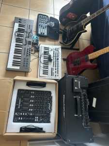 Music/Studio Equipment - guitars, amp, pedals, synth, mixer/sound card