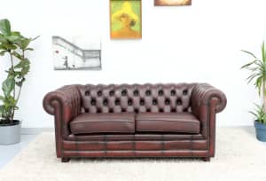 FREE DELIVERY- GENUINE LEATHER CHESTERFIELD SOFA COUCH