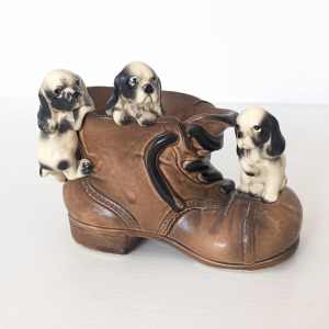 Vintage Lipper & Mann Cocker Spaniel Puppy Dog Shoe Boot Planter Brown