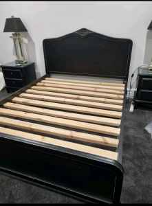 Queen bed frame, black timber