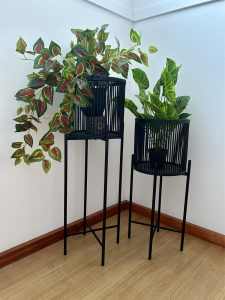 Bamboo and metal plant stands in black