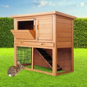 Rabbit Hutch pet house Hutches Metal Run Wooden feeder double Cage Chi