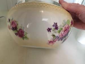 George Jones Old English Floral Ceramic Bowl with plated silver rim