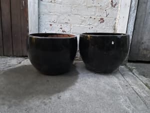 Large wide ceramic black glaze outdoor pots