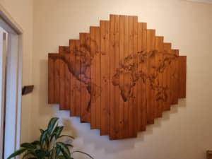 Wall map made out of wooden panels