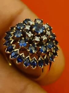 Sapphire and Diamond Tiered Ring 9ct 9k Solid Yellow Gold