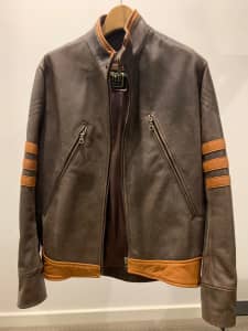 Leather Jacket - Brown with Tan stripes, small, made in the UK