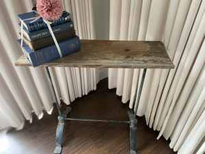 Antique/Vintage iron and wood occasional table with accessories