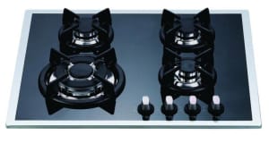 60cm BLACK GLASS  4 BURNER HEAVY DUTY Cast Iron GAS Cooktop
