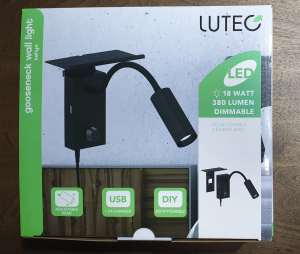 LUTEC Gooseneck Wall Light 18 Watt Dimmable with USB Charger