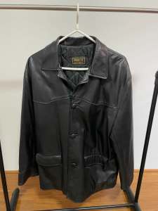 Mens Black Leather Jacket - Size Large