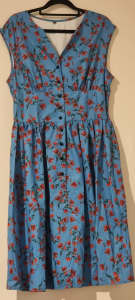 Retro blue and red floral dress