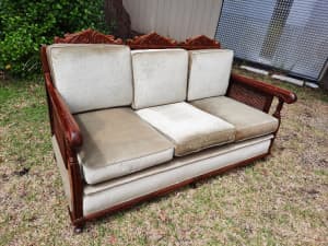 3 Seater Sofa Couch Ornate Wood Carving With Removable Cushions
