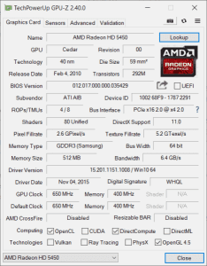 AMD Radeon HD 5450 512KB GDDR3 GPU graphics card PCI-E
