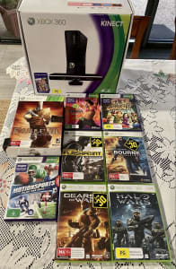 “As New” XBOX 360 Bundle in original packaging plus 8 quality games