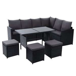 Gardeon Outdoor Furniture Dining Setting Sofa Set Lounge Wicker 9 Sea