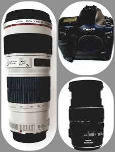 CANON EOS-1 / MARK II DS 126081 DSLR, 2 lenses, accessories