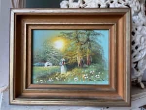 GIRL IN MEADOW Original Painting/ Wall Art* Small* Signed by Artist
