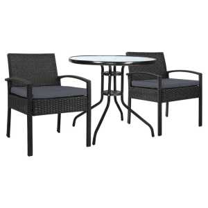 Gardeon 3PC Bistro Set Outdoor Furniture Rattan Table Chairs Cushion