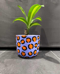 Hand Painted Ceramic Pot - Leopard Print - Lilac/Orange/Black