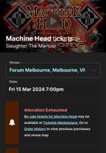 Machine Head tickets for Forum Melbourne $100 Each